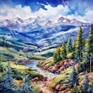 Ensemble de cliparts imprimables montagnes Rocheuses du Colorado, 8 images PNG haute résolution, téléchargement numérique, usage commercial, paysage de montagnes Rocheuses