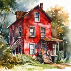 Red House Clipart - Ensemble de 8 bâtiments de haute qualité PNG - Téléchargement numérique - Parfait pour la fabrication de cartes, les invitations, l'art mural et l'artisanat