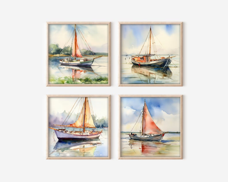 Sloop Digital Download, Set of 4 High-resolution Boat Clipart PNG ...