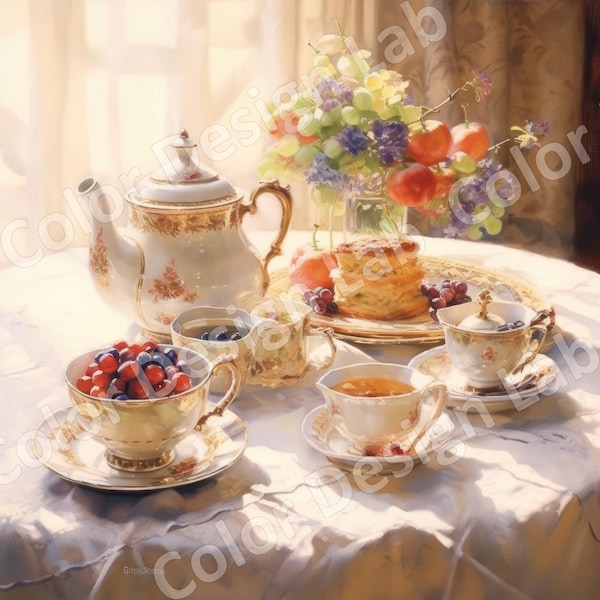 Afternoon Tea Time Printable Clipart Set - 8 High-Resolution PNG Art Images, Digital Download, Commercial Use, Perfect for Invitations &