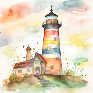 Skurril Leuchtturm druckbare Clipart - Set von 8 hochwertigen Leuchtturm PNG, digitaler Download, kommerzielle Nutzung für die Kartenherstellung, Wandkunst