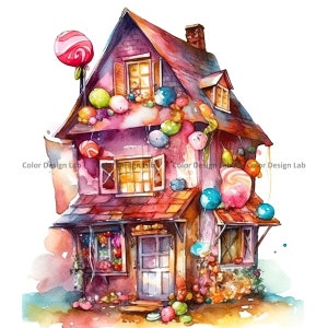 Candy House Clipart, House of Sweets PNG, 8 Candy Houses Digital Download, High Resolution, Perfect for Invitations, Wall Art and Crafts