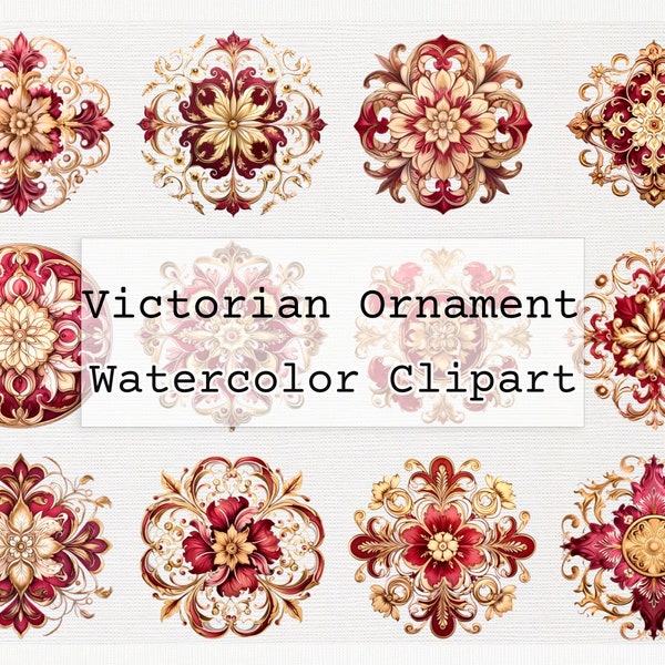 Victorian Ornament Clipart Commercial License Antique Vector SVG and PNG Download Decorative Victorian Ornament Watercolor Clipart