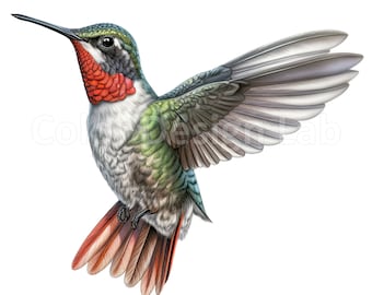 Ruby-throated Hummingbird Clipart - 8 Printable Art PNGs, High-Resolution, Commercial Use, Digital Download