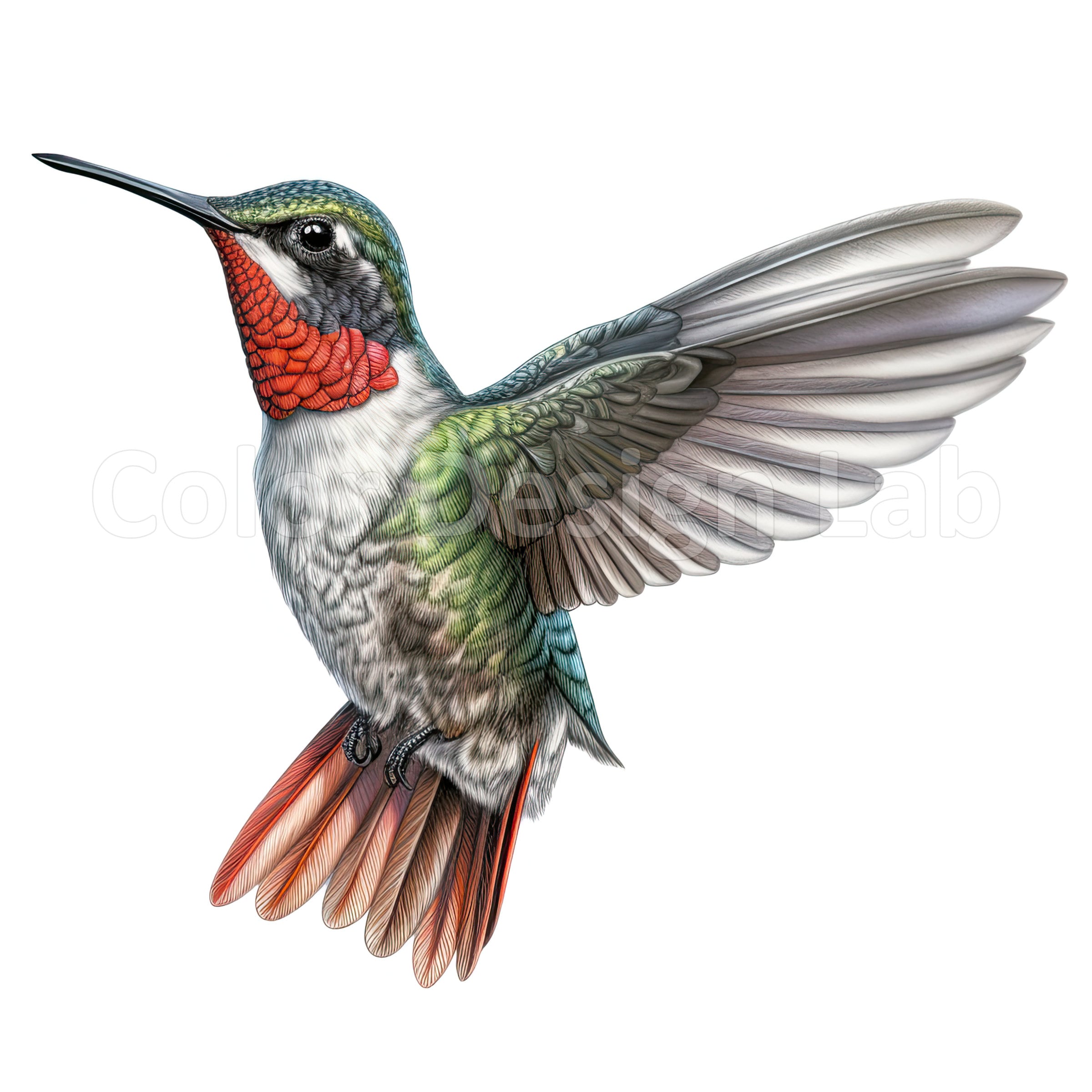 Ruby-throated Hummingbird Clipart - 8 Printable Art Pngs, High