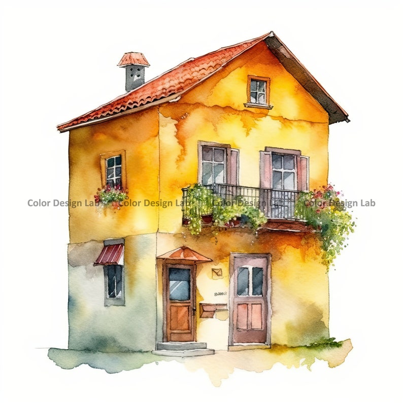 Yellow House Clipart - 8 High-Resolution PNG - Digital Download - Decor, Invites, Invitations, Wall Art, and Crafts image 4