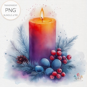 Pacchetto di clipart di candele a colonna dell'Avvento / Set di 10 file PNG trasparenti / Decorazioni natalizie Arte delle candele per artigianato e stampabili