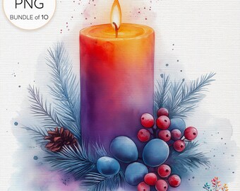 Advent Pillar Candles Clipart Bundle | Set of 10 Transparent PNG Files | Holiday Decor Candle Art for Crafts and Printables
