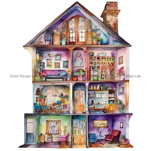 Doll House Clipart Set - Dollhouse 8 PNG - Téléchargement numérique instantané - Parfait pour la fabrication de cartes, les invitations, l'art mural et l'artisanat
