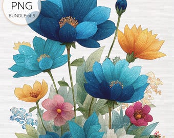 Watercolor Spring Flowers Clipart Bundle: Transparent PNGs for DIY Designs