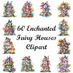 Enchanted Fairy Houses Bundle, 60 PNG Fairy House Images, Digital Download, Printable ClipArt, Commercial License Fairy House Art
