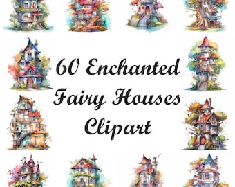 Verzauberte Feenhäuser Bundle, 60 PNG Feenhaus Bilder, digitaler Download, druckbare ClipArt, kommerzielle Lizenz Feenhaus Kunst