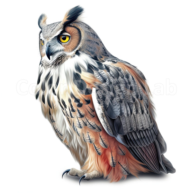 Great Horned Owl Clip Art Set of 8 Printable PNG Commercial Etsy
