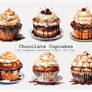 Chocolate Cupcake Clipart Paquete de 36 Calidad Transparente Acuarela Png Descarga Digital Archivos Licencia Comercial Descargar Png Chocolate