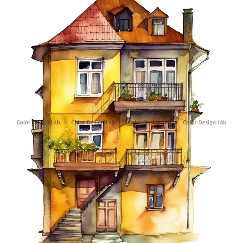 Yellow House Clipart - 8 High-Resolution PNG - Digital Download - Decor, Invites, Invitations, Wall Art, and Crafts image 5
