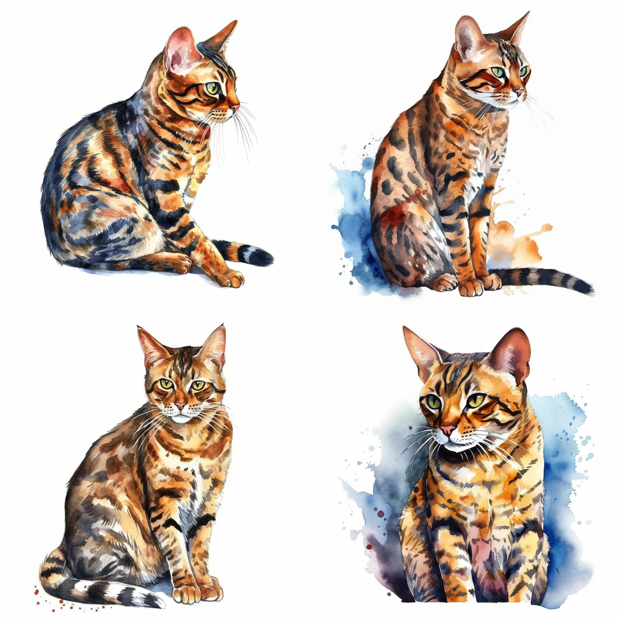 Bengal Cat Clipart Printable Art Set of 8 PNG Bengal Cat - Etsy