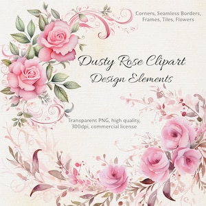 Clipart de roses aquarelles, motif floral peint à la main, oeuvre d'art romantique en fleurs, graphiques de pétales élégants, illustration de fleurs intemporelles