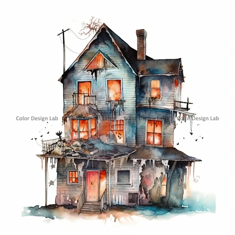 Ghost House Clipart - 8 High-Resolution Ghost House PNG - Digital Download - Perfect for Halloween Invites, Wall Art & Crafts image 9