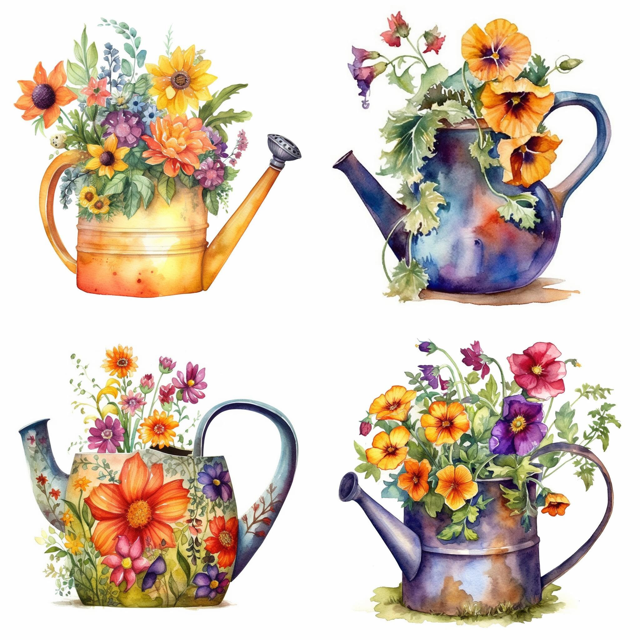 Flower Watering Can Clipart Garden Water Can Set of 12 PNG Etsy