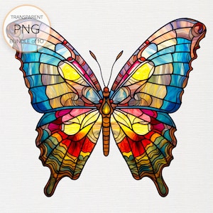 Buntglas Schmetterlinge Clipart - Set von 10 Aquarell Buntglas Schmetterling PNG-Format sofortiger Download für die kommerzielle Nutzung