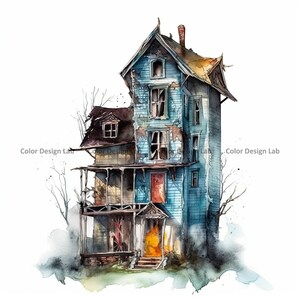 Ghost House Clipart - 8 High-Resolution Ghost House PNG - Digital Download - Perfect for Halloween Invites, Wall Art & Crafts image 8