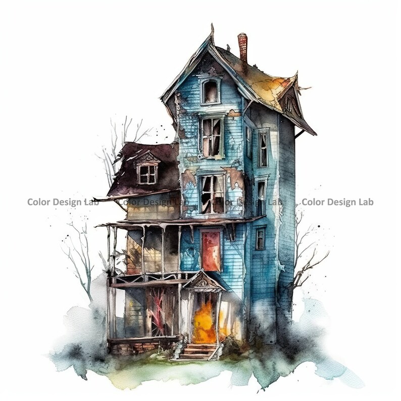Ghost House Clipart - 8 High-Resolution Ghost House PNG - Digital Download - Perfect for Halloween Invites, Wall Art & Crafts image 8