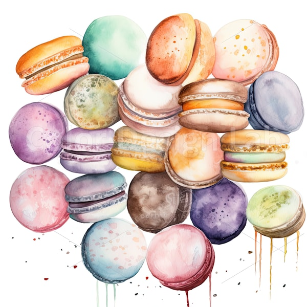 Pastel Macarons Clipart - Ensemble de 8 téléchargements numériques, PNG haute résolution, parfait pour les invitations, fabrication de cartes, utilisation commerciale autorisée