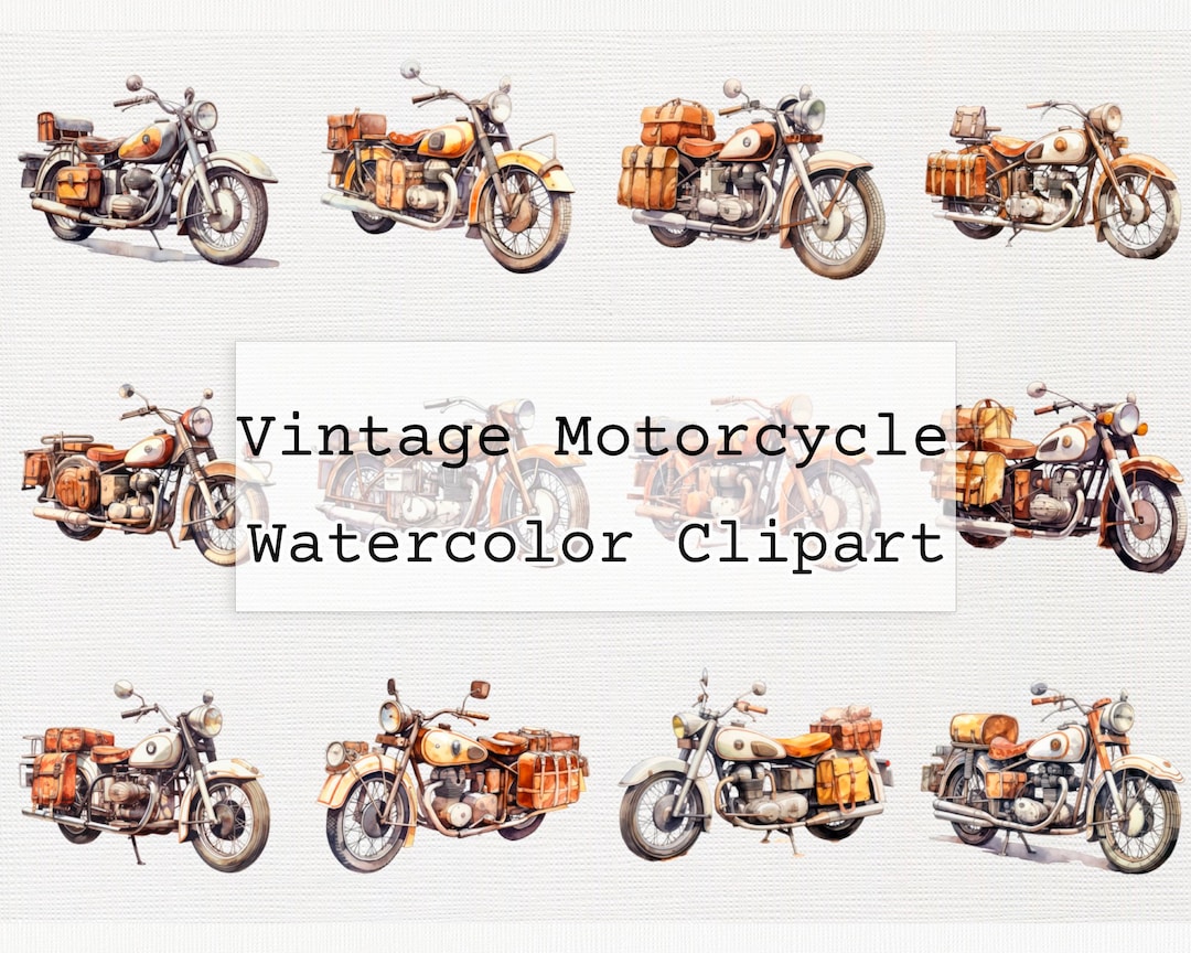 Vintage Motorcycle Clipart. 36 Quality Transparent Png Digital Download