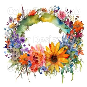 Couronne de fleurs sauvages Clipart imprimable 8 PNG, Art original, utilisation commerciale autorisée, téléchargement numérique, Couronne florale Couronne de la Nature