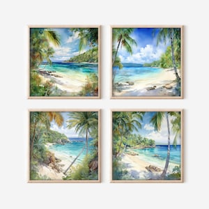 Plage tropicale isolée Télécharger Clipart imprimable, Images PNG haute résolution, Ensemble de téléchargement numérique de plage isolée de 4 Art, Utilisation commerciale