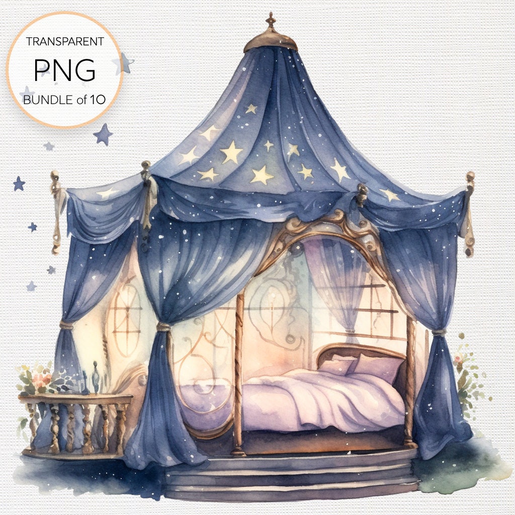 Set of 10 Watercolor Fairy Tent at Night Clipart Pngs for Enchanting ...