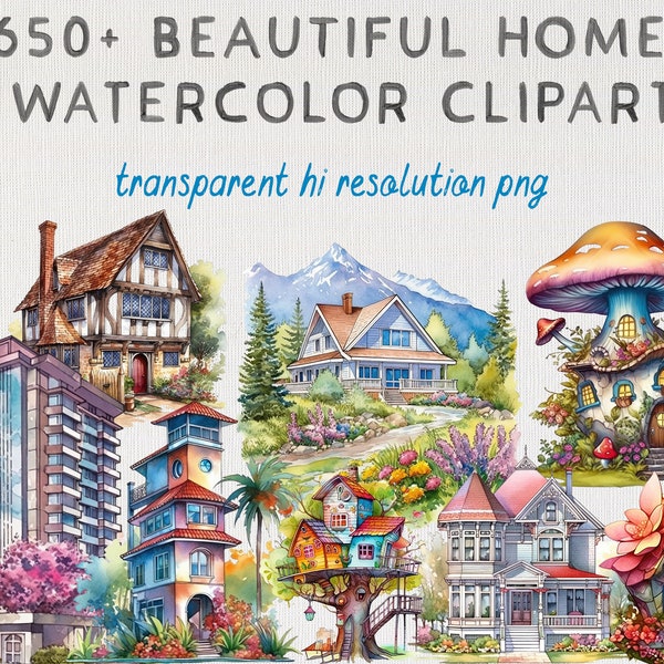 650+ House Clipart Bundle PNG Images, Digital Scrapbooking, Card Making Digital Wall Art Home Clipart, Watercolor Realistic Instant Download