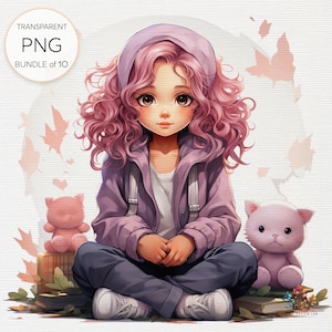 Chibi Girl Sitting Cute Manga-Styled PNG Clipart, Digital Download for Creative Projects, Playful Expressive Design, Ideal for Kawaii Themes