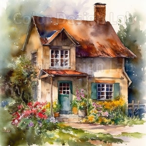 Country Cottage Clipart Collection - Cottage Home PNG, Download digitale, alta risoluzione, uso commerciale consentito, Set di 8 opere d'arte stampabili