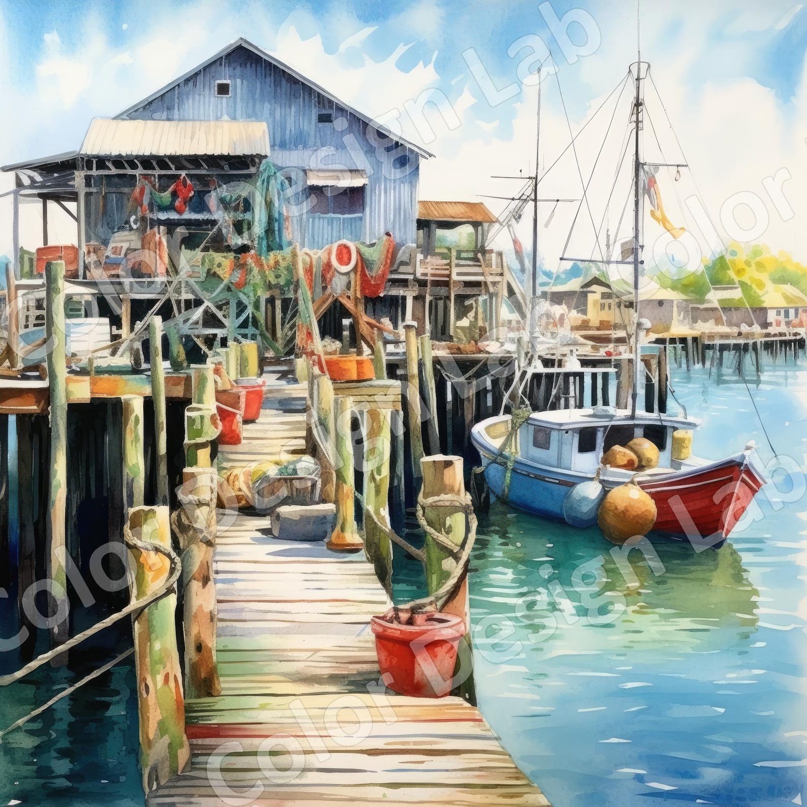 Fishing Village Dock Printable Clipart Set 8 High Resolution - Etsy
