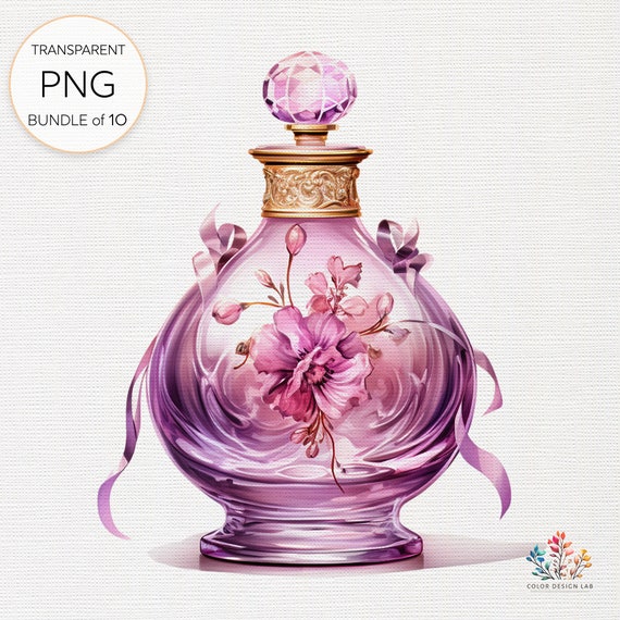水彩画のヴィンテージ香水瓶、クラシックなフレグランスデザイン