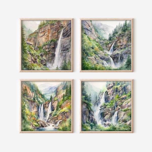 Cascade de montagne cascade Clipart, ensemble de 4 haute résolution cascade PNG Images, téléchargement, imprimable paysage Art, usage Commercial
