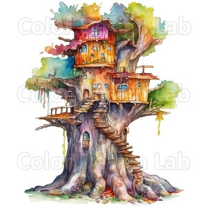 Souche d'arbre Fairy House Clipart - Ensemble de 8 PNG de haute qualité, Téléchargement numérique, Utilisation commerciale, Parfait pour la fabrication de cartes, Invitations, Art mural
