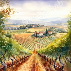 toskanischen Weinberg druckbare Download, warme toskanischen Weinberg Kunst Set mit 4 PNG-Bildern, Weinberg Wand Kunst sofortiger digitaler Download