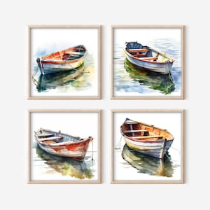 Skiff Boot Clipart Download, hochauflösendes Kunst-Set von 4 PNG-Bildern, druckbare Kunst, kommerzielle Nutzung sofortiger digitaler Download