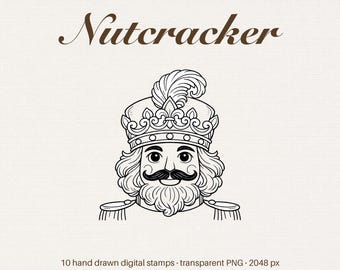 Nutcracker Digital Stamps, Christmas Clipart Coloring Page Line Art PNG (Digital Download)