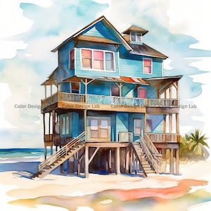 Strandhaus Clipart - 8 hochauflösende PNG-Bilder – Perfekt für die kommerzielle Nutzung, Einladungsdesign, Scrapbooking und Kunsthandwerk