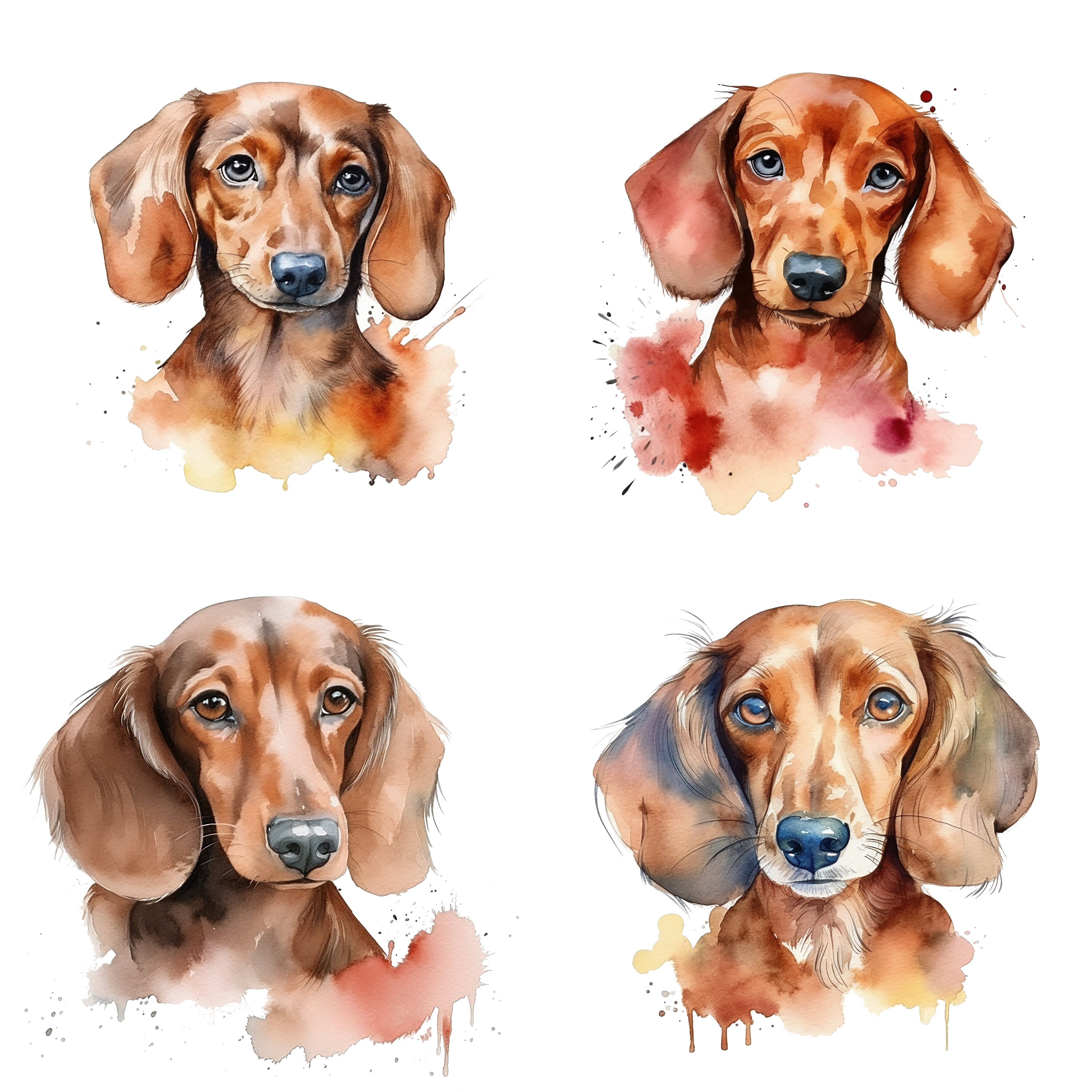 Dachshund Watercolor Art Print, Adorable Dog Portrait, Digital Download ...