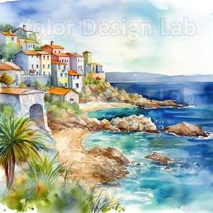Spanische Küste Digital Download Clipart - Set aus 8 hochwertigen PNG, perfekt für Einladungen, Wandkunst, Scrapbooking und druckbare Kunstwerke