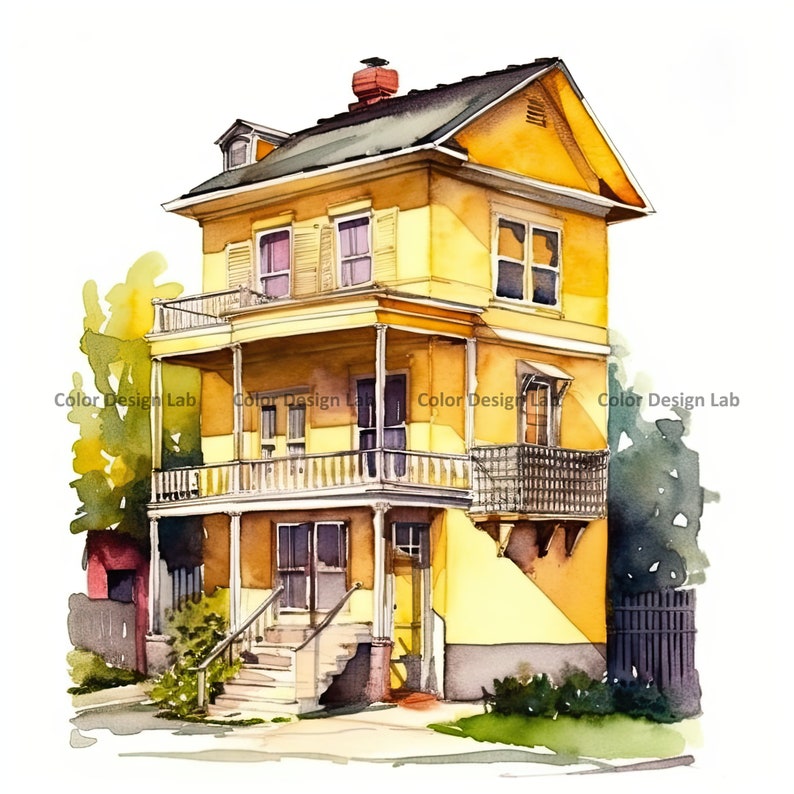 Yellow House Clipart - 8 High-Resolution PNG - Digital Download - Decor, Invites, Invitations, Wall Art, and Crafts image 10