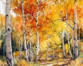 Golden Aspen Grove PNG Download, High-Resolution Set of 4 Clipart Images, Autumn Landscape Art, Commercial License Digital Download