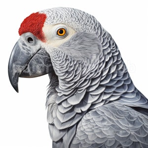 Perroquet gris d'Afrique Téléchargement numérique, Clipart PNG haute résolution, Art imprimable à usage commercial, Ensemble de 8 Téléchargement instantané