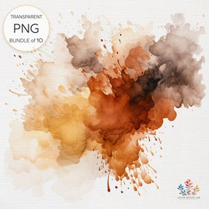 アース トーンのスプラッシュ カラー、豊かで温かみのある PNG クリップアート、芸術的なデザイン、オーガニックで自然なパレット表現のためのデジタル ダウンロード