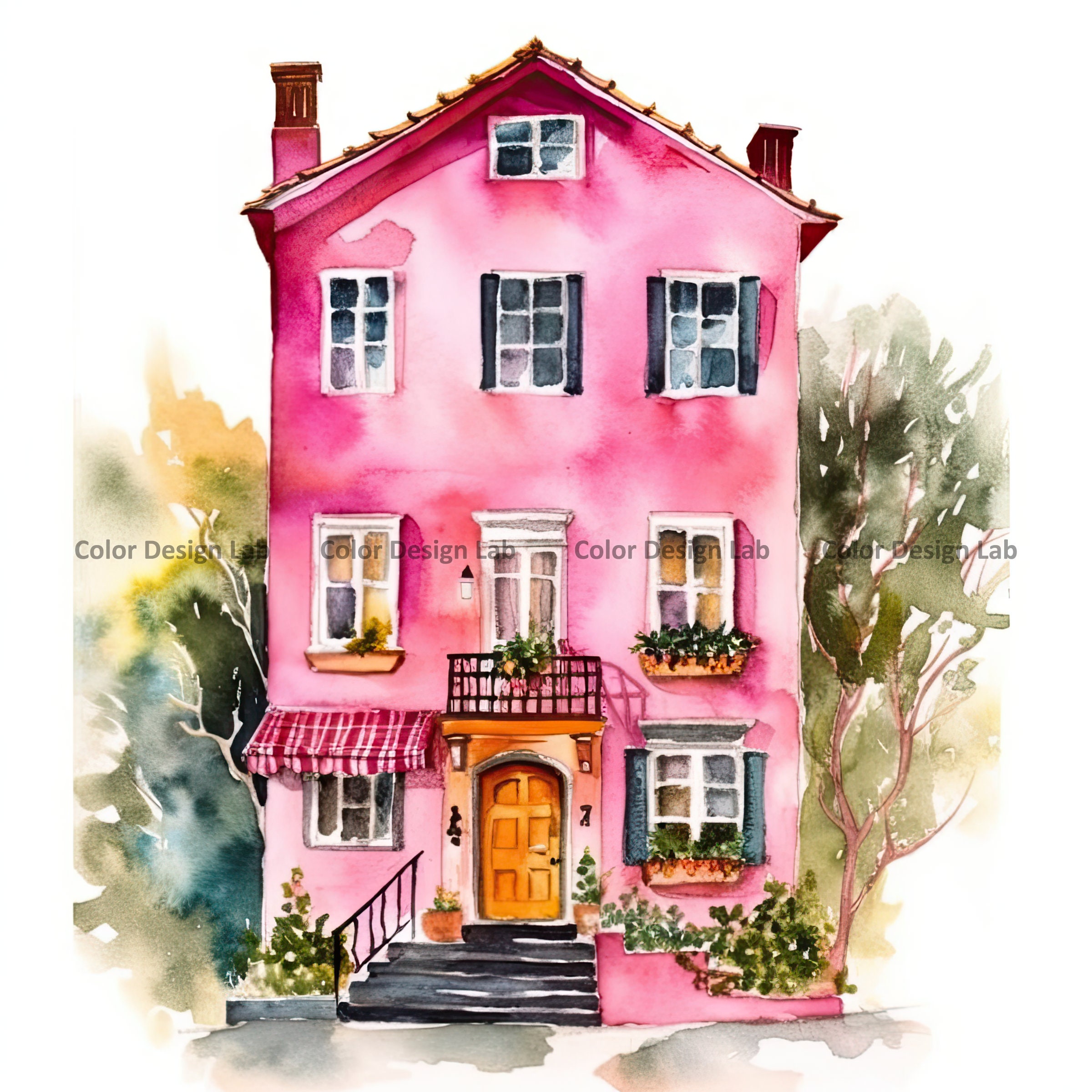 Pink House Clipart Set of 8 High-resolution PNG Instant - Etsy Canada