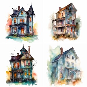 Ghost House Clipart - 8 High-Resolution Ghost House PNG - Digital Download - Perfect for Halloween Invites, Wall Art & Crafts image 3